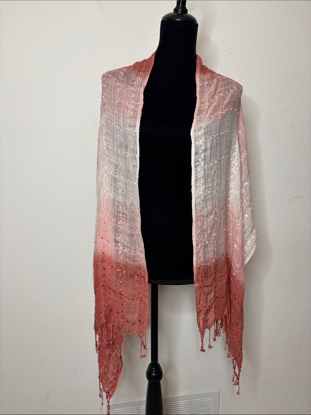 Ombre Rust to Cream Lightweight Knit Scarf - Picture 4 of 5